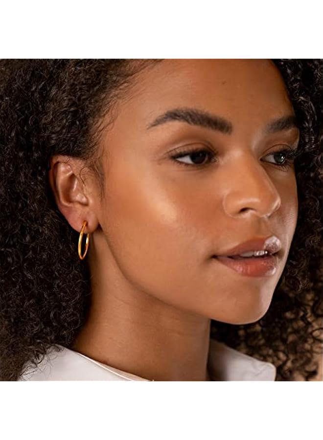 PAVOI 14K Gold Plated Hoop Earrings for Women - 2mm Thick Infinity Hoops - Lightweight Loop Earrings Set  - Image 2