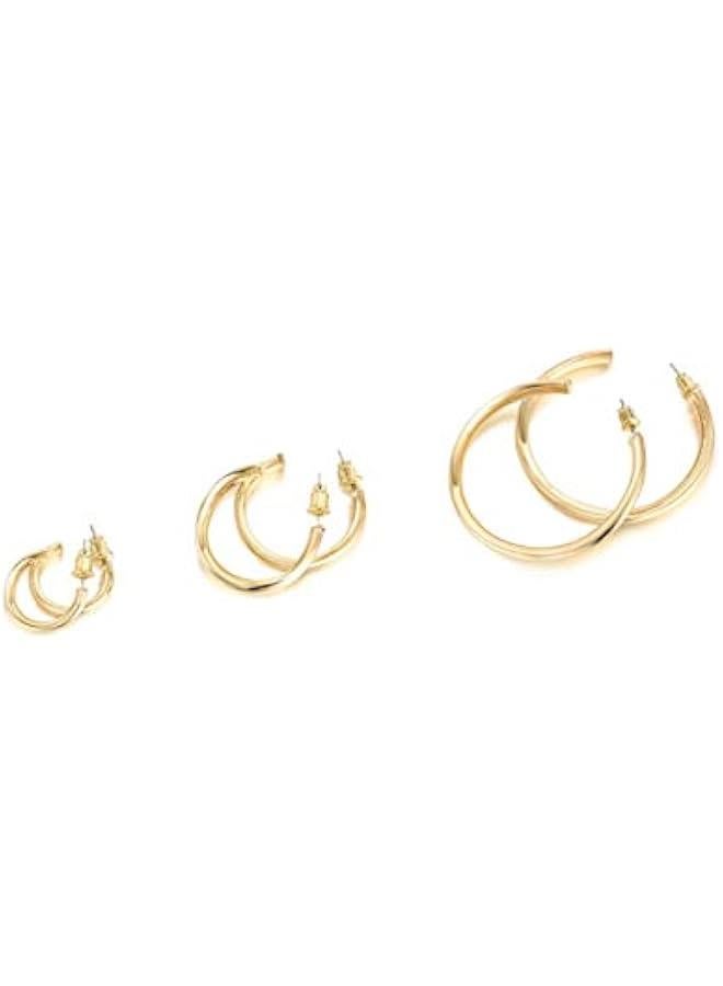 PAVOI 14K Gold Plated Hoop Earrings for Women - 2mm Thick Infinity Hoops - Lightweight Loop Earrings Set  - Image 3