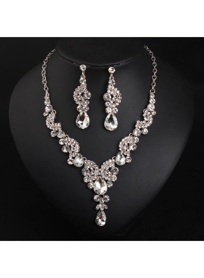 NIBEMINENT European and American Minimalist Luxury Crystal Gemstone Necklace and Earring Set