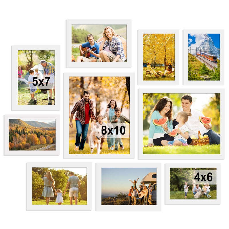 BESCRCL 10 Pack Picture Frames Collage Wall Decor, Gallery Wall Frame Set for Tabletop or Wall Mounting Display, Multi Size with Two 8x10, Four 5x7, and Four 4x6 Photo Frames, White - Image 1