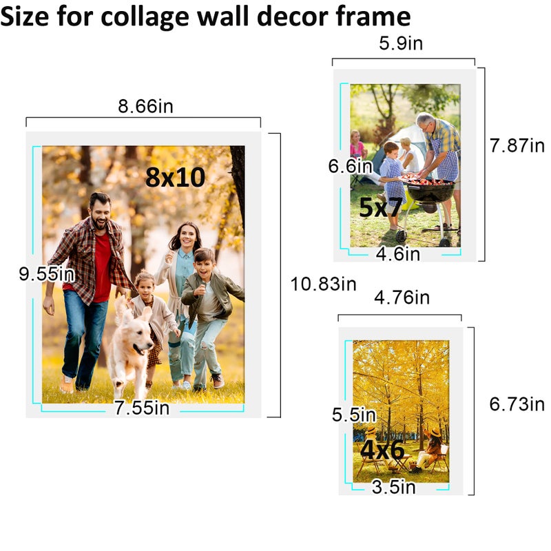 BESCRCL 10 Pack Picture Frames Collage Wall Decor, Gallery Wall Frame Set for Tabletop or Wall Mounting Display, Multi Size with Two 8x10, Four 5x7, and Four 4x6 Photo Frames, White - Image 4
