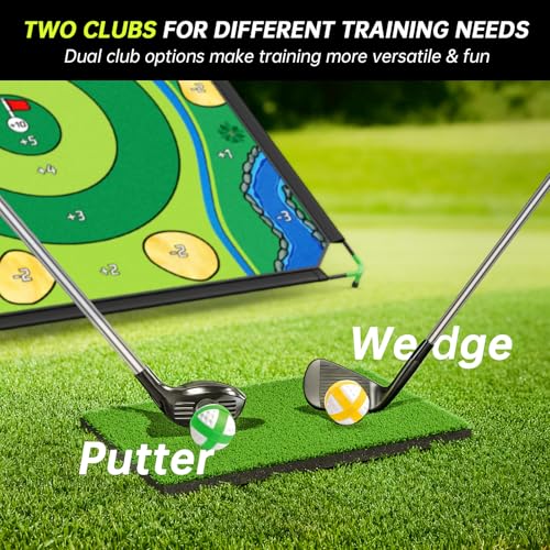 IGRL Golf Chipping Game Set 71 X 71 in Large Golf Practice Mat with 2 Adjustable Clubs Hitting Mat 24 Sticky Balls 2 Golf Tees Scoreboard Carry Bag Indoor Outdoor Training Game for Adults - Image 5