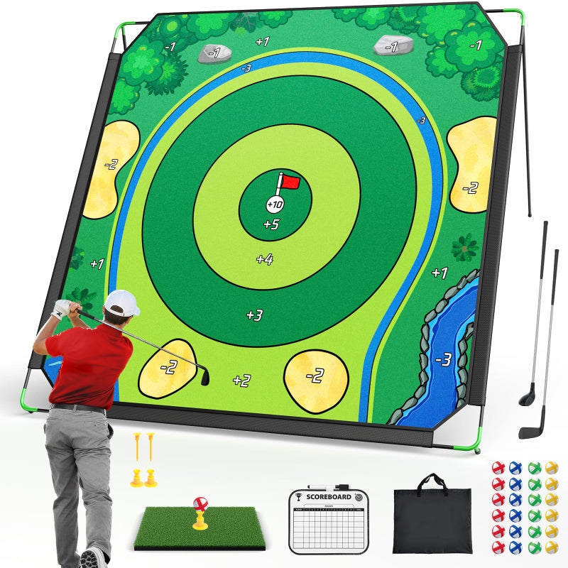 IGRL Golf Chipping Game Set 71 X 71 in Large Golf Practice Mat with 2 Adjustable Clubs Hitting Mat 24 Sticky Balls 2 Golf Tees Scoreboard Carry Bag Indoor Outdoor Training Game for Adults - Image 3