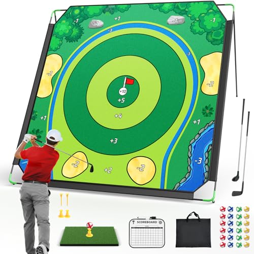 IGRL Golf Chipping Game Set 71 X 71 in Large Golf Practice Mat with 2 Adjustable Clubs Hitting Mat 24 Sticky Balls 2 Golf Tees Scoreboard Carry Bag Indoor Outdoor Training Game for Adults - Image 1