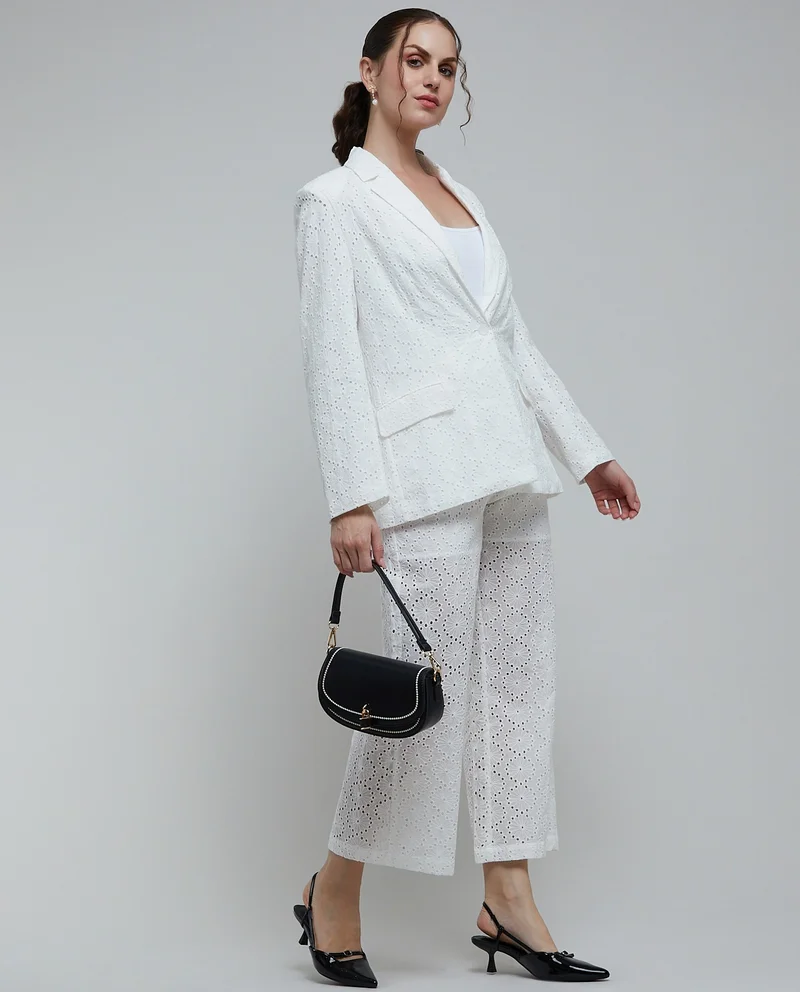 أر أند بي Solid Wide Leg Pants with Button Closure