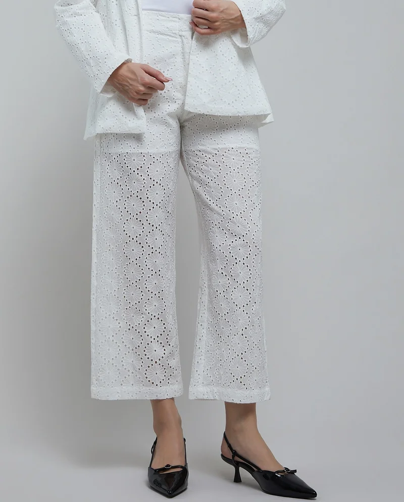 أر أند بي Solid Wide Leg Pants with Button Closure