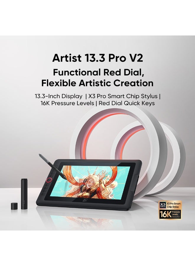 XP-PEN Upgraded Artist13.3 Pro V2 Drawing Tablet with Screen, 16384 Pen Pressure X3 Pro Stylus Pen Display, 99% sRGB Full-Laminated AG Screen Graphic Tablet with Stand, Red Dial, 8 Shortcut Keys 13.3" - Image 2