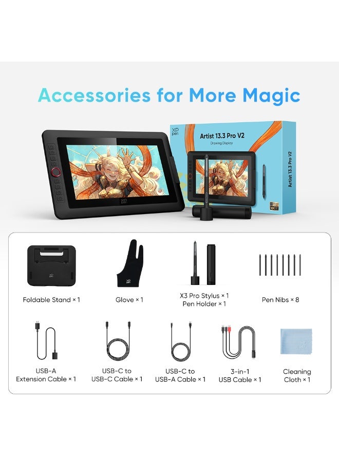 XP-PEN Upgraded Artist13.3 Pro V2 Drawing Tablet with Screen, 16384 Pen Pressure X3 Pro Stylus Pen Display, 99% sRGB Full-Laminated AG Screen Graphic Tablet with Stand, Red Dial, 8 Shortcut Keys 13.3" - Image 4