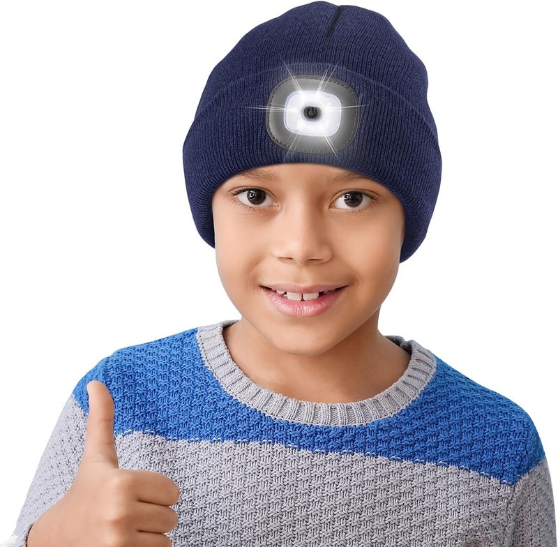 Etsfmoa Store Unisex Beanie with The Light,Gifts for Kids Boys and Girls Children USB Rechargeable Headlamp The Cap - Image 1