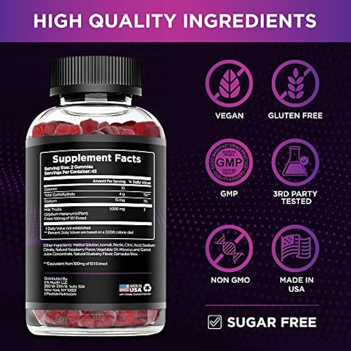 Effective Nutra Milk Thistle Gummies | Sugar-Free Milk Thistle Extract 1000mg for Liver Detox & Antioxidant Support | Vegan, Gluten-Free| 45-Day Supply, Natural Berry Flavor, Made in USA (90 Count) - Image 4