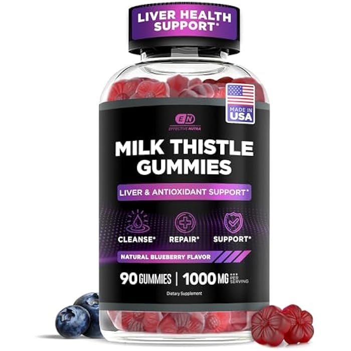 Effective Nutra Milk Thistle Gummies | Sugar-Free Milk Thistle Extract 1000mg for Liver Detox & Antioxidant Support | Vegan, Gluten-Free| 45-Day Supply, Natural Berry Flavor, Made in USA (90 Count) - Image 1