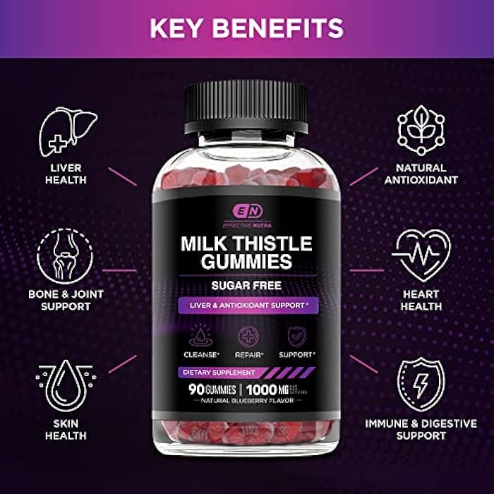 Effective Nutra Milk Thistle Gummies | Sugar-Free Milk Thistle Extract 1000mg for Liver Detox & Antioxidant Support | Vegan, Gluten-Free| 45-Day Supply, Natural Berry Flavor, Made in USA (90 Count) - Image 2