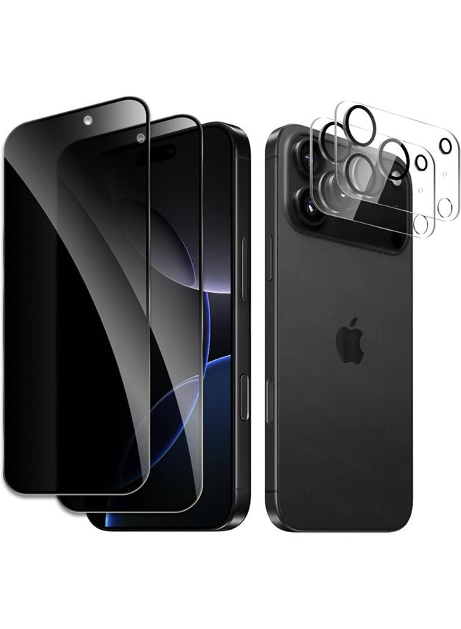 SJet 2 PACK iPhone 17 Pro Privacy Screen Protector + 2 PACK Camera Lens Protector, Ultra Top 9H+ Tempered Glass, Full Coverage Screen - Image 1