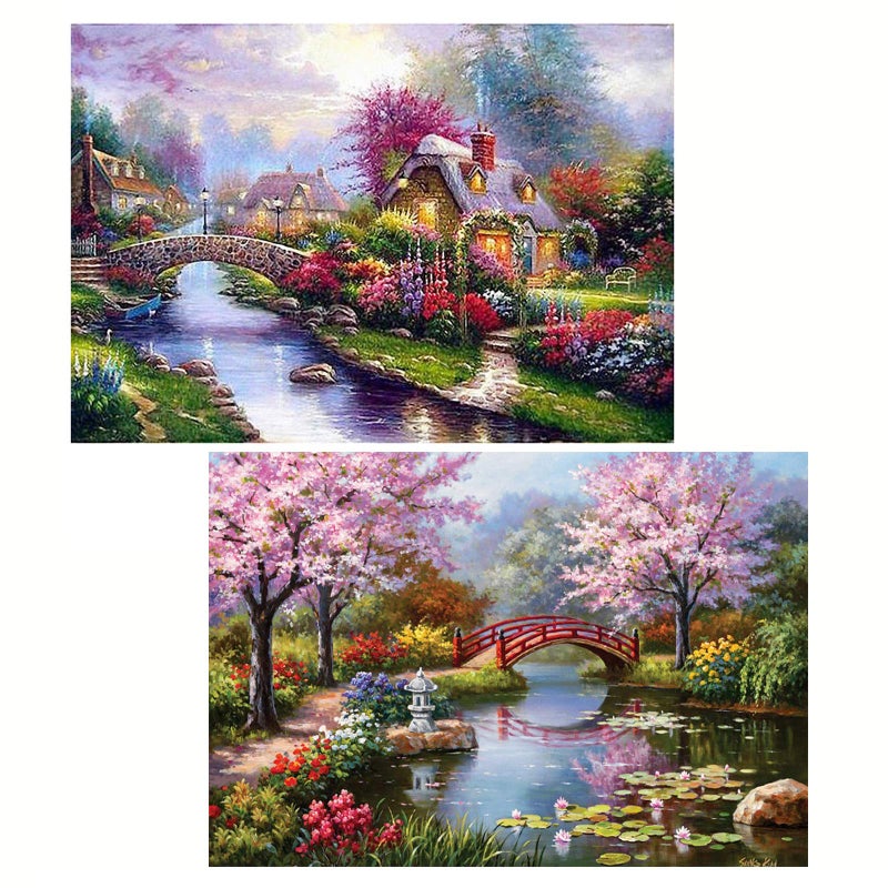 مجموعة VEGCOO من 2 حزمة 5D طقم رسم الماس DIY للأطفال والبالغين، رسم كامل، كريستال، خرز الراين، فن التطريز، حرف فنية لتزيين جدران المنزل