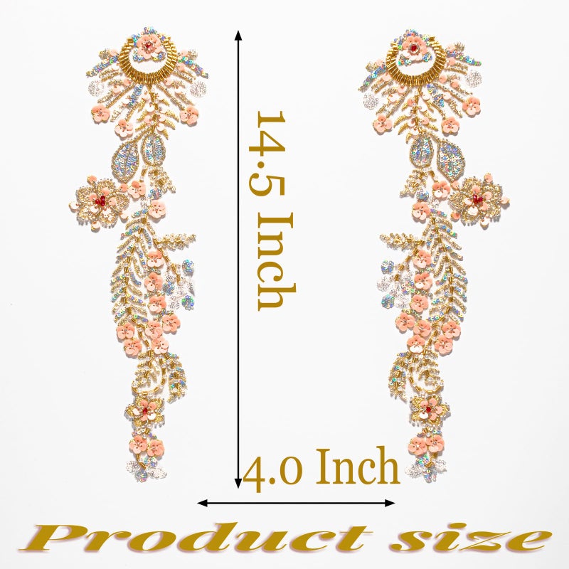 Silvora Pair Embroidery Pearl Sequin Applique,Gold Beaded Flower Applique for Dress Bodice Costume Clothing Craft DIY (Gold-1) - Image 2