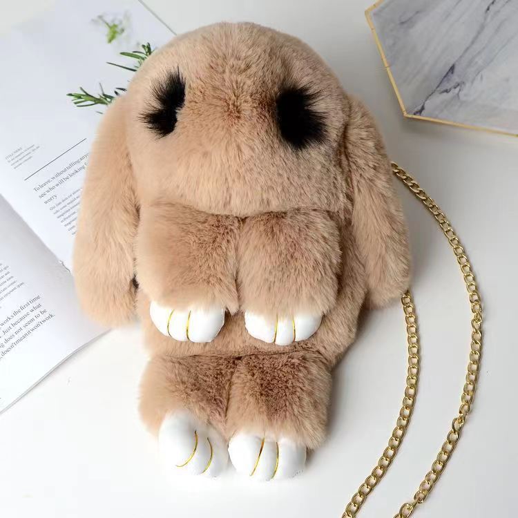 2024 Cute Plush Bunny Crossbody Kids Bag Light Khaki