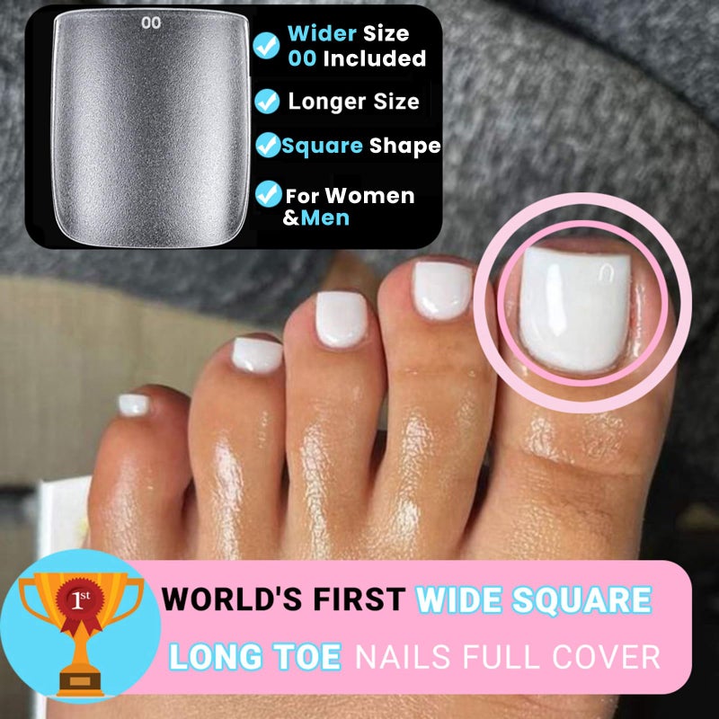 SINOKAME Wider Long Square Toe Nail Tips Full Cover with Glue, SINOKAME No File Matte Toe Nail Press Ons Clear, Soak Off Fake Toenails Extensions DIY Home Manicure Kit for Women &Men,300 Pcs 15 Sizes - Image 2