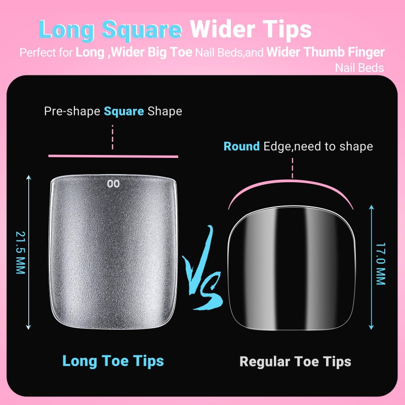 SINOKAME Wider Long Square Toe Nail Tips Full Cover with Glue, SINOKAME No File Matte Toe Nail Press Ons Clear, Soak Off Fake Toenails Extensions DIY Home Manicure Kit for Women &Men,300 Pcs 15 Sizes - Image 3