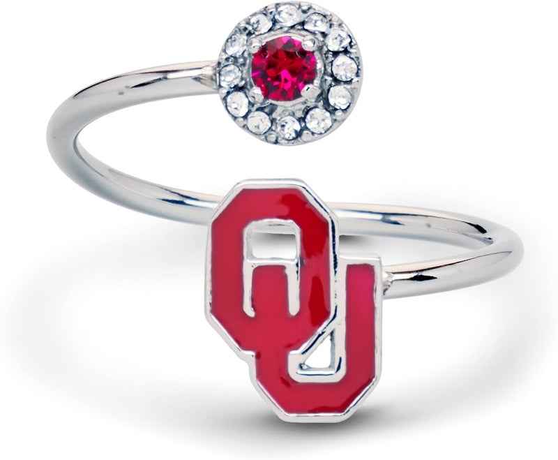 Stone Armory University of Oklahoma Sooner Gifts for Women - Oklahoma Sooners Ring with Crystals - Hypoallergenic and Adjustable Sizes 5-12 - University of Oklahoma Jewelry and OU Gifts - Image 1