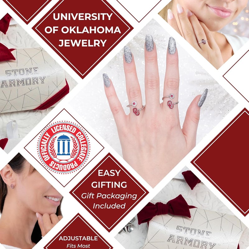 Stone Armory University of Oklahoma Sooner Gifts for Women - Oklahoma Sooners Ring with Crystals - Hypoallergenic and Adjustable Sizes 5-12 - University of Oklahoma Jewelry and OU Gifts - Image 3