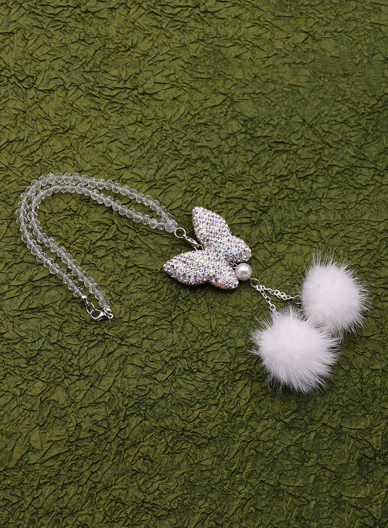 Generic Crystal butterfly stone rearview mirror pendant, plush ball car pendant, car diamond decorative accessories  - Image 3