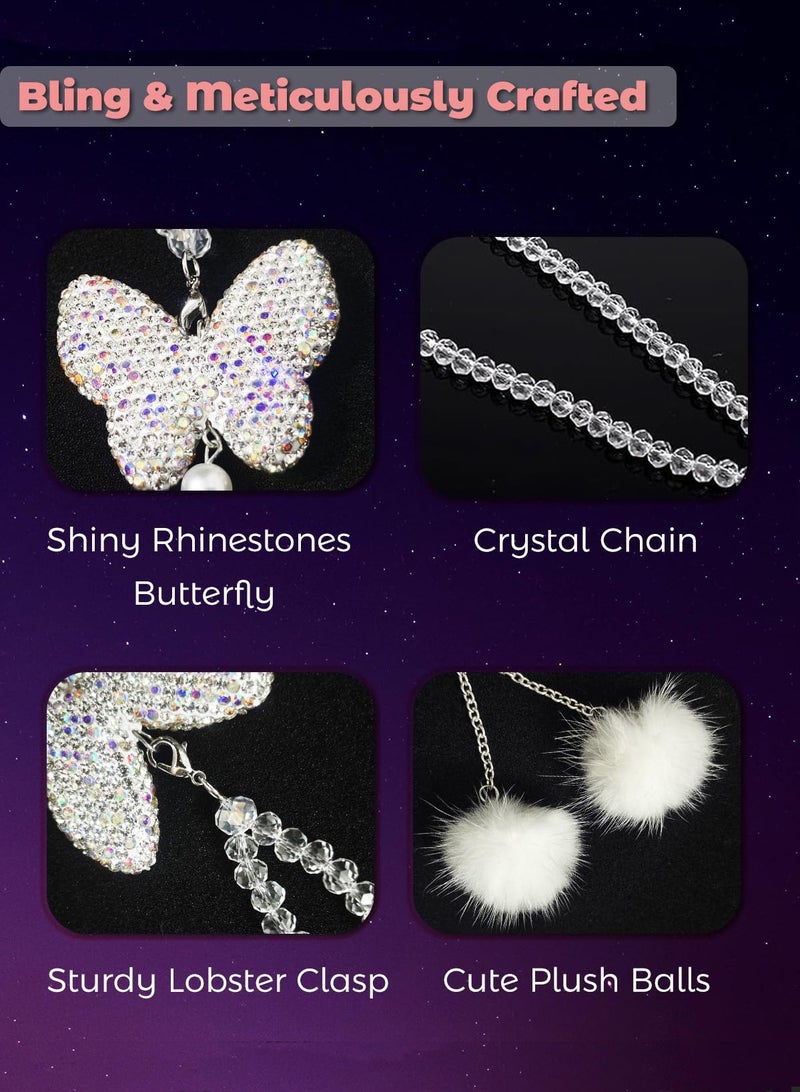 Generic Crystal butterfly stone rearview mirror pendant, plush ball car pendant, car diamond decorative accessories  - Image 4