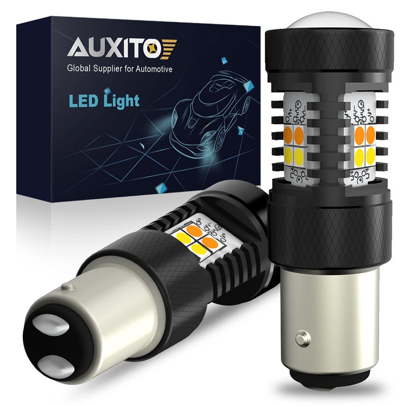 AUXITO 1157 Switchback LED Turn Signal Light Bulbs 2057 2357 7528 BAY15D P215W WhiteAmber Dual Color 3030SMD Chipsets with Projector for Turn Signal Blinker Parking Daytime Running Lights