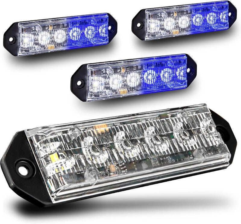 LAMPHUS PlanarFlash 6W Blue White LED Surface Mount Police Grill Strobe Warning Lights [Sync-able Mode] Clear 12V Grille Flashing Emergency Fire Light for Firefigher Responder EMS Vehicle Truck - Image 1