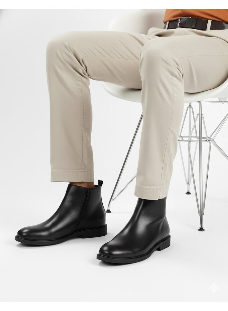 هاف بوت رجالي كلاسيك بسوسته مميز مصنوع من الجلد الطبيعي أنيق ونعل رابر تركى مقاوم للإنزلاق - Image 1