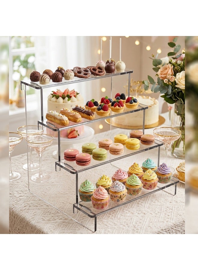 amiazi Acrylic 4-Tier Clear Display Riser Stand, Acrylic Organiser for Figures, Perfume, Dessert, Desktop, Nail polish, cosmetics, party events, cupcake stand riser - Image 1