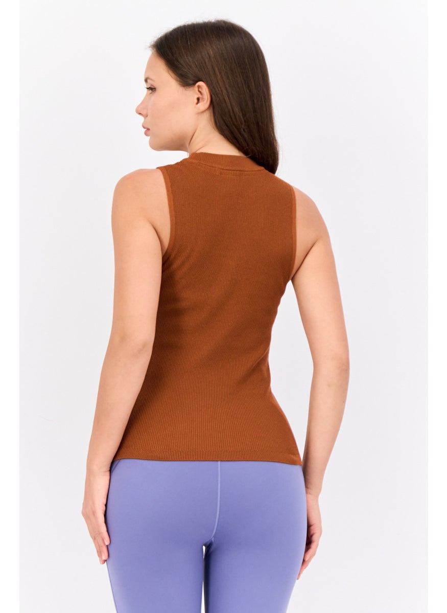 PUMA Women Sportswear Fit Sleeveless Training Knitted Tops, Brown  - Image 2