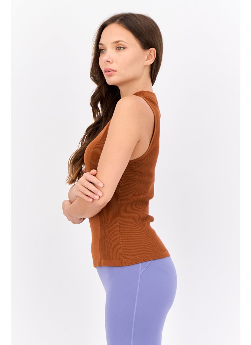 PUMA Women Sportswear Fit Sleeveless Training Knitted Tops, Brown  - Image 3