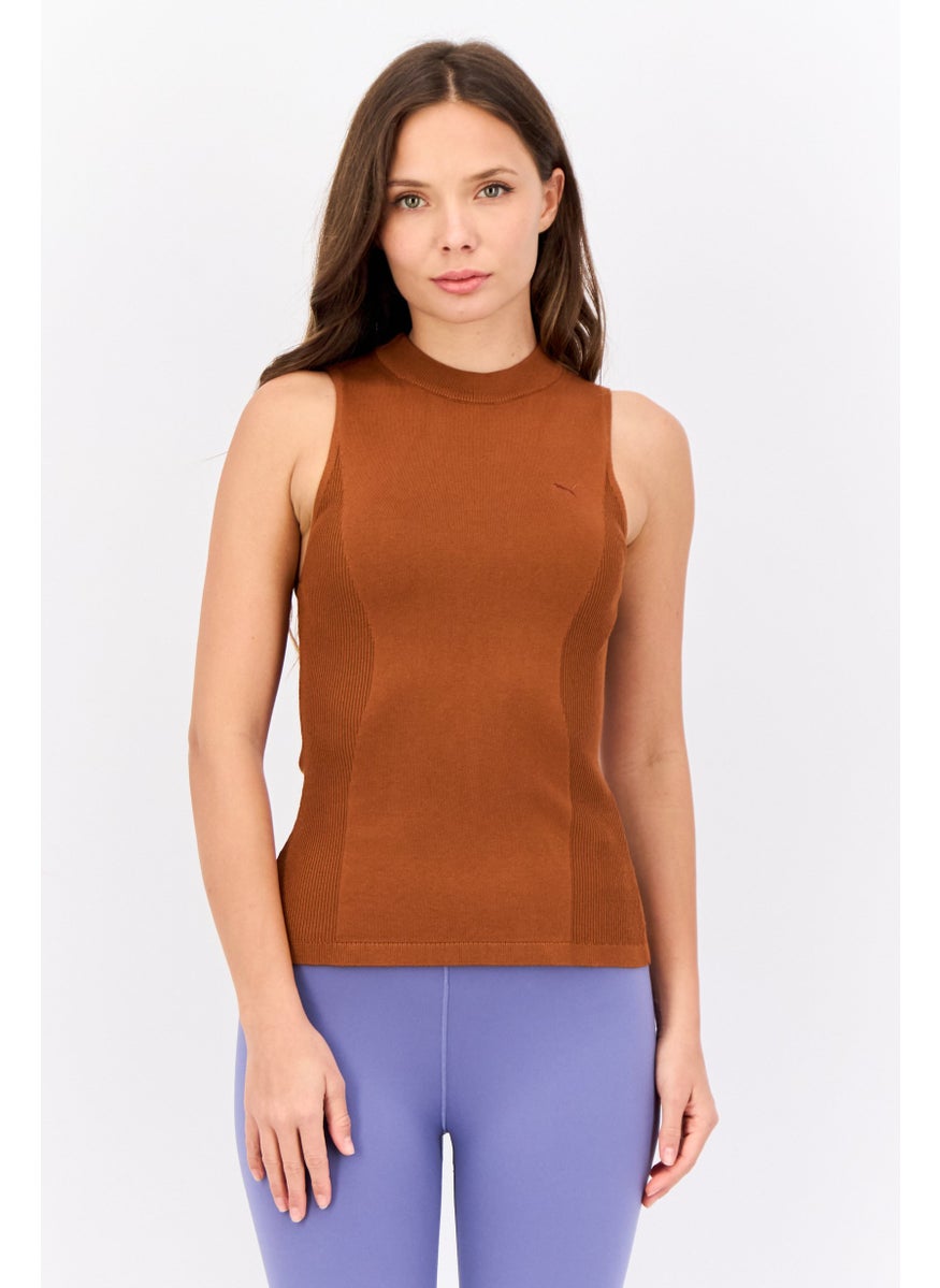 PUMA Women Sportswear Fit Sleeveless Training Knitted Tops, Brown  - Image 1
