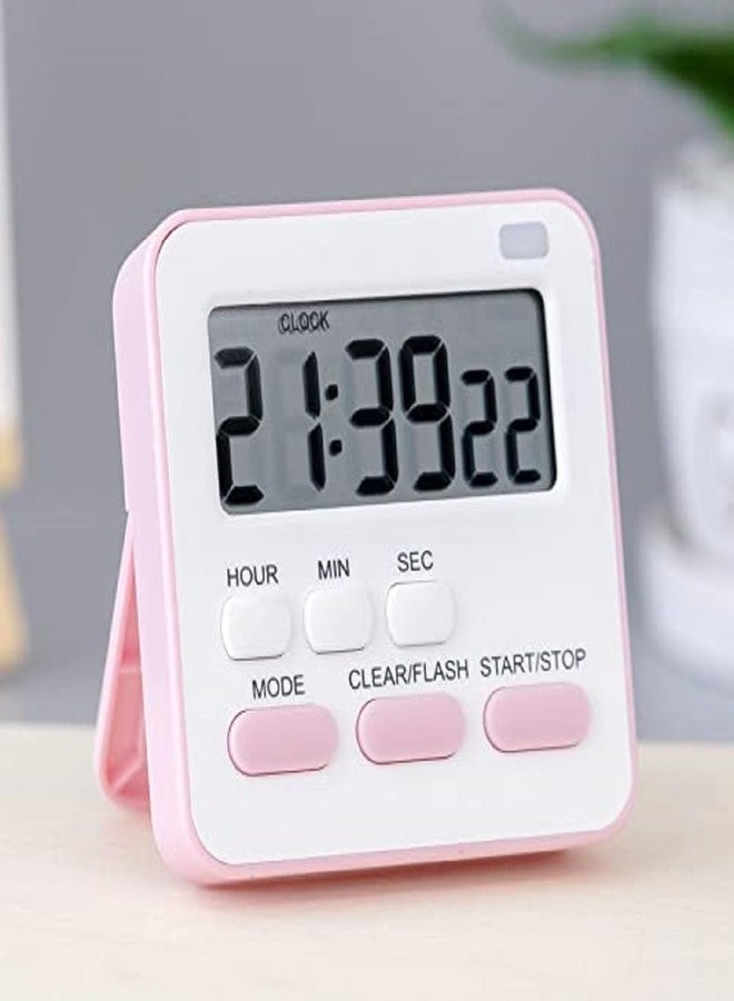 AKRIZA Digital Kitchen Timer & Stopwatch - Large Digit Countdown, Loud Alarm, Magnetic Back Stand Ideal for Cooking, Baking, Stop Watch Timer for Study Table Accessories for Students (Pink & White) - Image 1