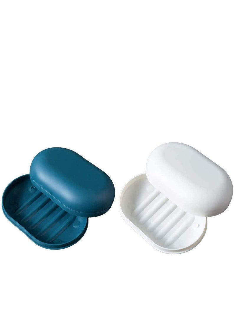2 Pack Soap Dish Travel Box Container Tray, Case, Holder for Sponges Hand Perfect Gift, Blue White - Image 1