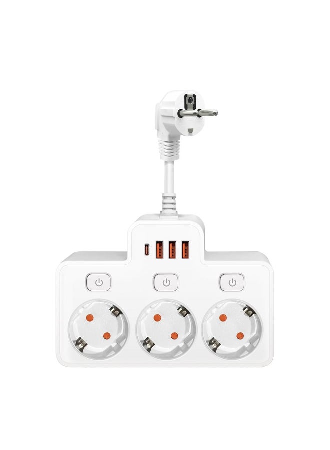 EU AC Plug Power Strip Wall Mounted Independent Switch Multitap Network Filter With USB C Charging Network Filter Adapt