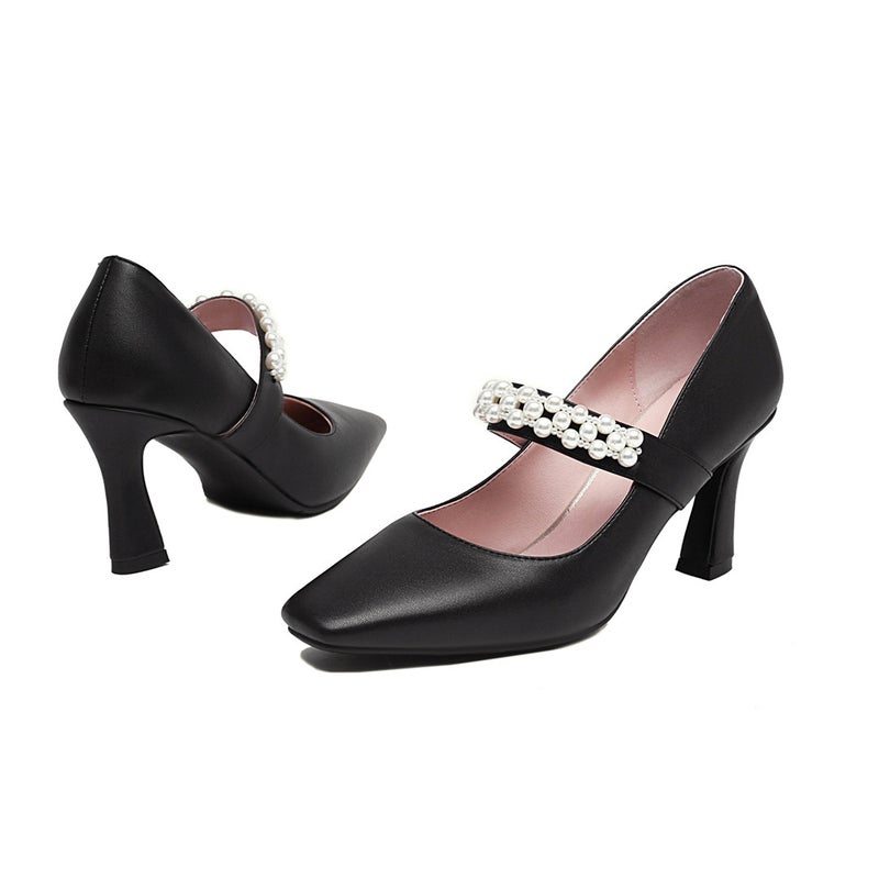 Early Spring 2021New British Style Square Toe Women'S Shoes 40-48 Plus Size Pearl Shallow Mouth Fashion Shoes - Image 1