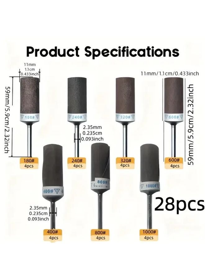 28pcs Grit Sand Drum Grinding Rod Set 1 8 Inch Shank Metal Rust Removal Stone Polishing - Image 3