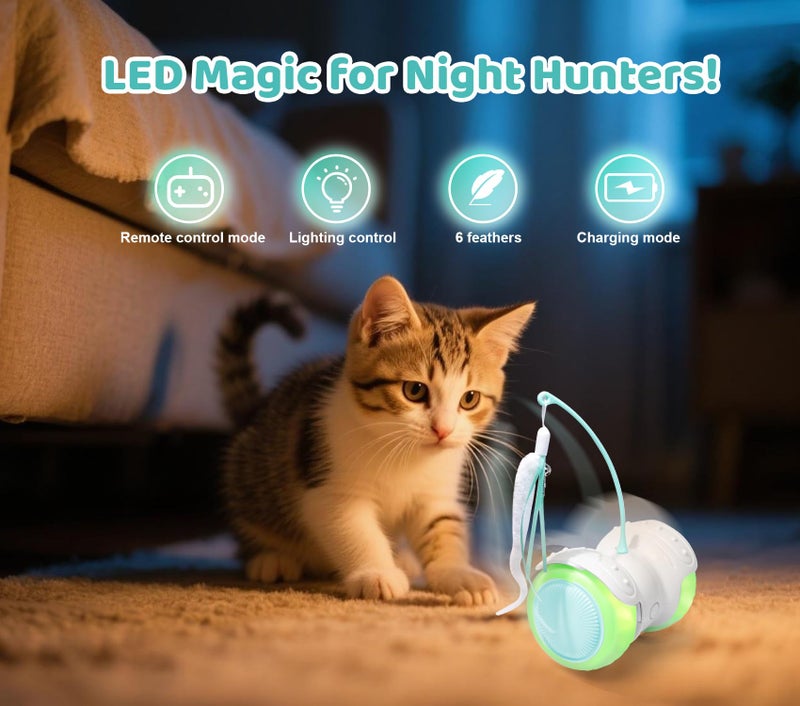 ZeLing HTL Remote Control Cat Toy with Auto Mode - Interactive Cat Toy Feather for Indoor, Moving Cats Catnip Toys & LED to Keep Bored Cats Active & Entertained - Image 3