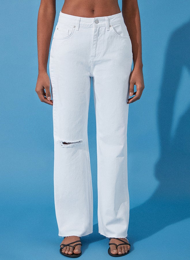 trendyol White Ripped High Waist Wide Leg Jeans TWOSS24JE00167 - Image 4