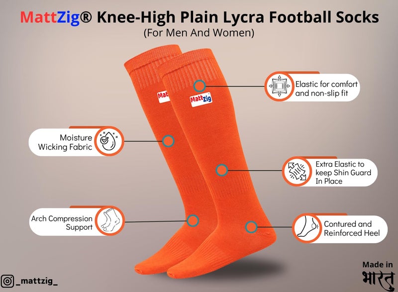 MATTZIG ® Elite Football Kit (One Pair Plain Lycra Socks & One Pair Elite Shin Guard) (Orange) - Image 2