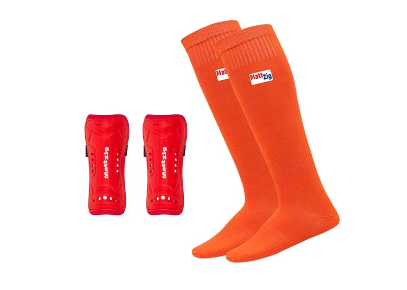 MATTZIG ® Elite Football Kit (One Pair Plain Lycra Socks & One Pair Elite Shin Guard) (Orange) - Image 1