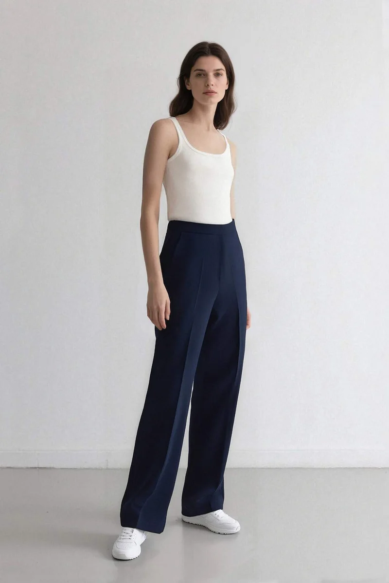 ديفاكتو Straight Wide Leg High Waist Trousers