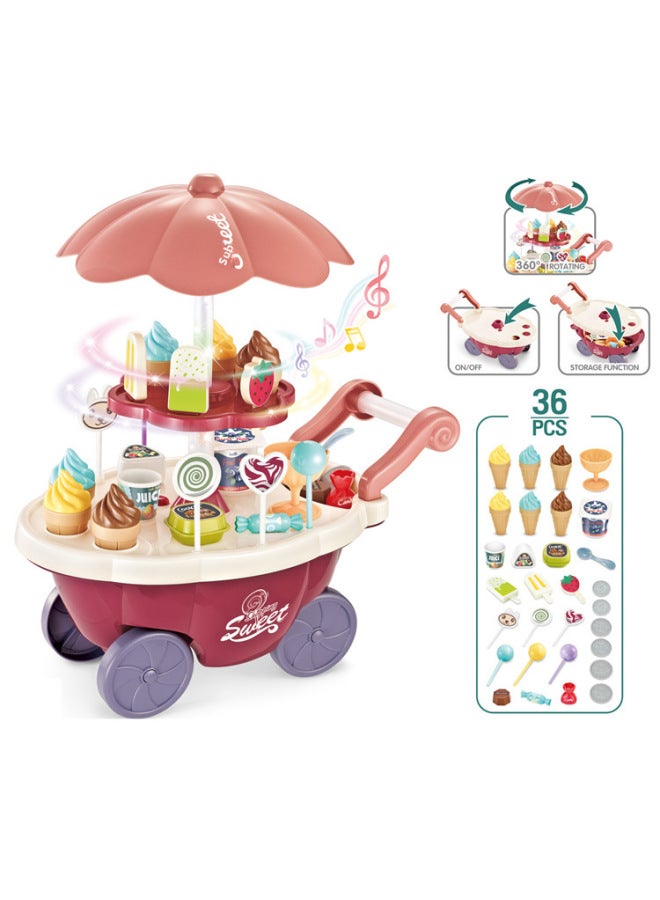 JC Children's Simulation Mini Candy Cart Ice Cream Car Lights Music Tableware Cart Set Play House Toys - Image 1