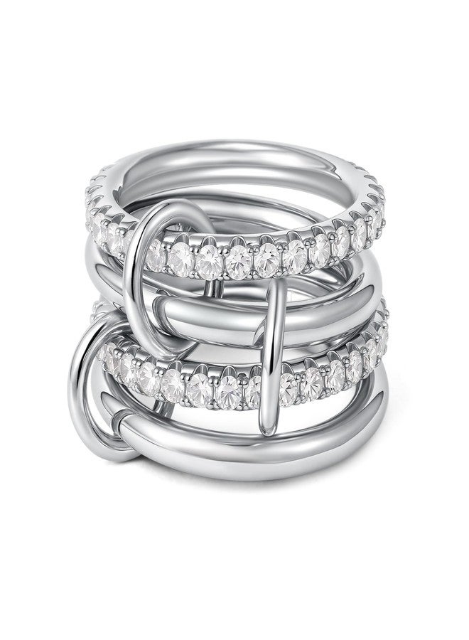 SLOONG Gold Stackable Rings for Women Non Tarnish, Dainty 18k Gold Plated CZ Cubic Zirconia Rings, Silver Rings Set, Multi-Link Connected Rings (Style 3) - Image 1