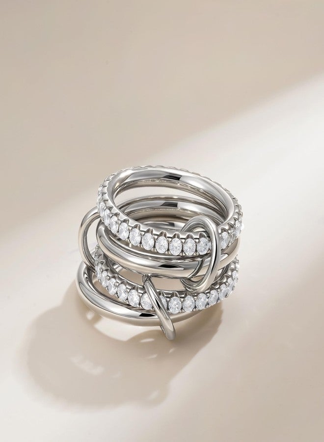 SLOONG Gold Stackable Rings for Women Non Tarnish, Dainty 18k Gold Plated CZ Cubic Zirconia Rings, Silver Rings Set, Multi-Link Connected Rings (Style 3) - Image 4