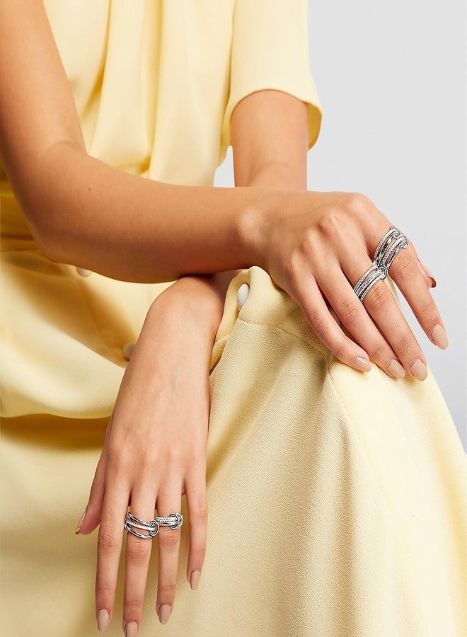 SLOONG Gold Stackable Rings for Women Non Tarnish, Dainty 18k Gold Plated CZ Cubic Zirconia Rings, Silver Rings Set, Multi-Link Connected Rings (Style 3) - Image 3