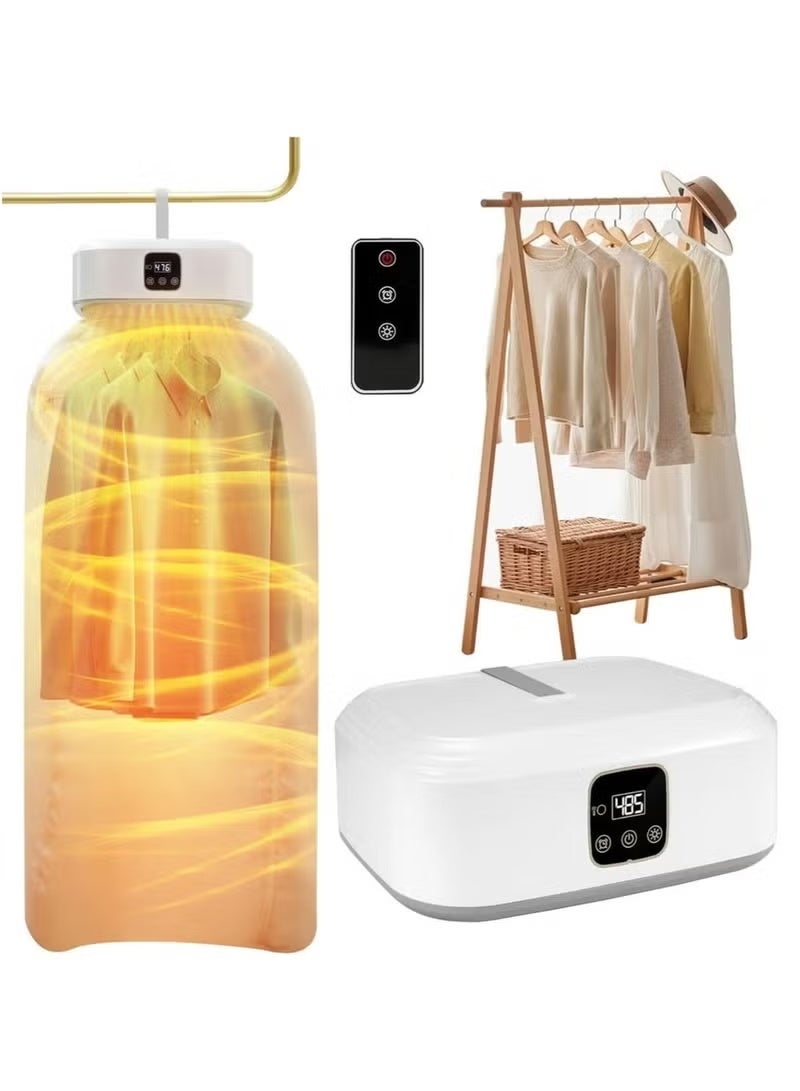راكسوم مجفف ملابس صغير محمول مع جهاز تحكم عن بعد - مجفف ملابس كهربائي قابل للطي مع حقيبة تجفيف - مستويان قابلان للتعديل للهواء الساخن للملابس الرقيقة، مناسب للسفر والاستخدام المنزلي - Image 1