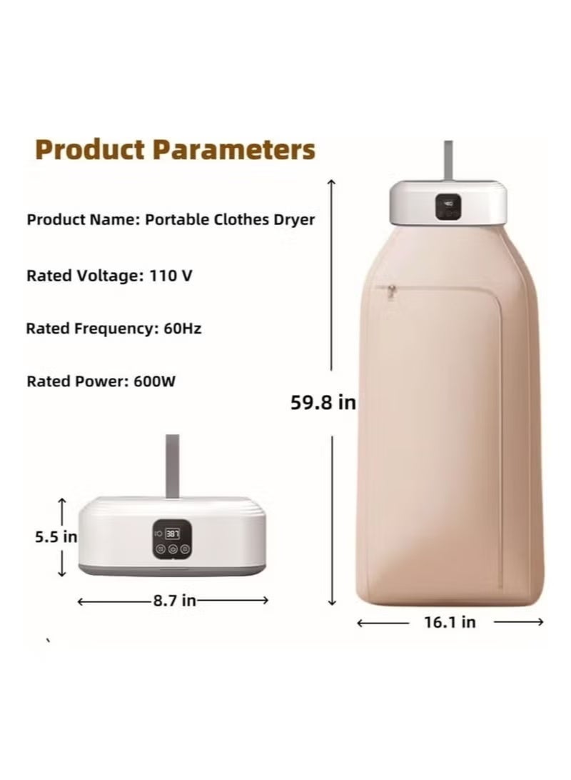 راكسوم مجفف ملابس صغير محمول مع جهاز تحكم عن بعد - مجفف ملابس كهربائي قابل للطي مع حقيبة تجفيف - مستويان قابلان للتعديل للهواء الساخن للملابس الرقيقة، مناسب للسفر والاستخدام المنزلي - Image 3