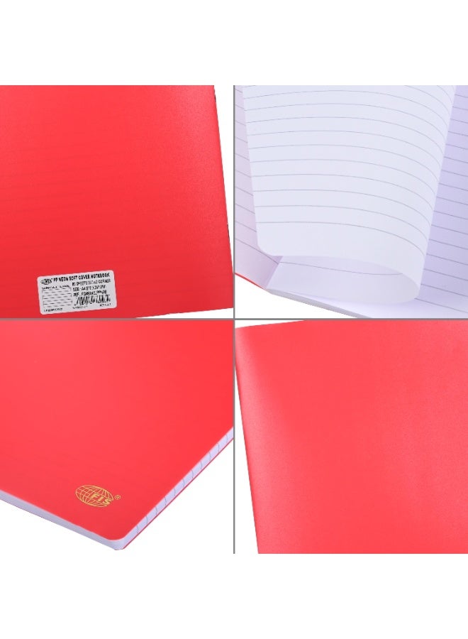 FIS Notebook, Soft Cover PP Materials, Size A4(210x297mm), Single Line Ruling, 80 Sheets, 160 Pages, 2 Round Edges, Packet of 5 Pieces, Neon Red Color-FSNBA4SLPPNRE  - Image 4